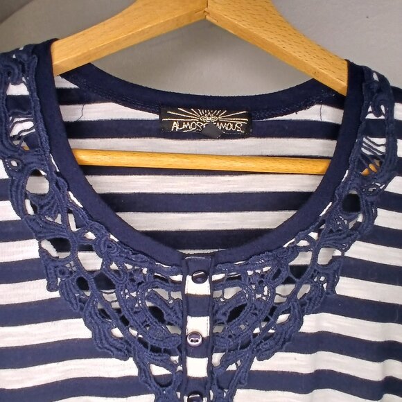 UGC Almost Famous Navy and white stripe with lace 3/4 sleeve sz sm - Picture 5 of 11